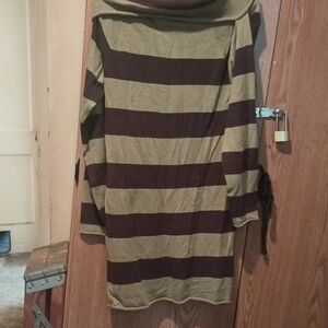 Brown and Tan Long Sleeve Striped Dress